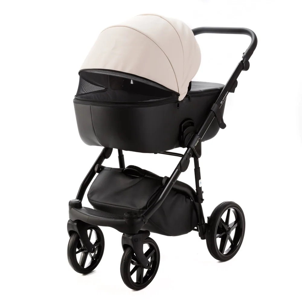 Коляска Adamex Lanti Deluxe (100% кожа) 3 в 1, цвет SD-110 (кремовый с чёрным) — фото 4