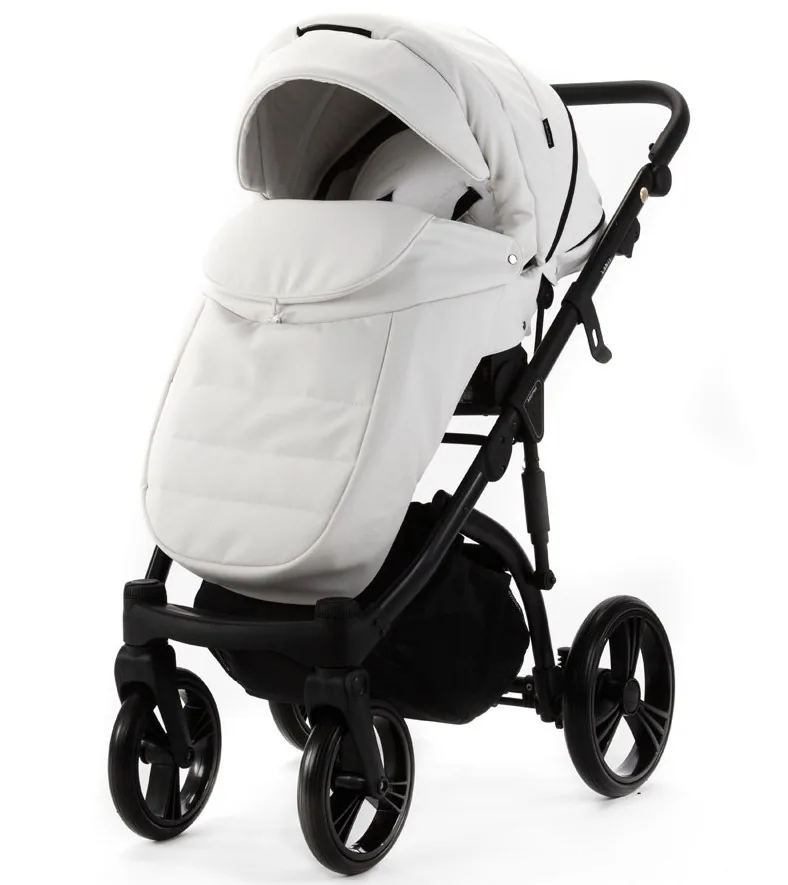 Коляска Adamex Lanti Deluxe 2 в 1 — белая экокожа с чёрным низом — фото 5