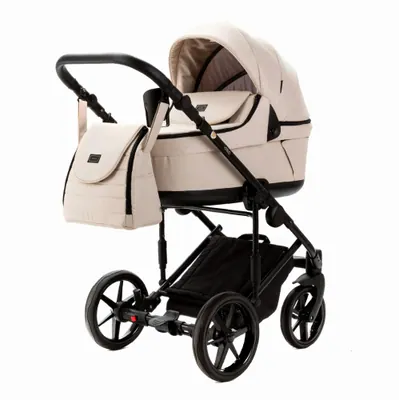 Коляска Adamex Locco Light Deluxe 3 в 1, цвет TK-110 (кремово-бежевый с чёрным кантом)