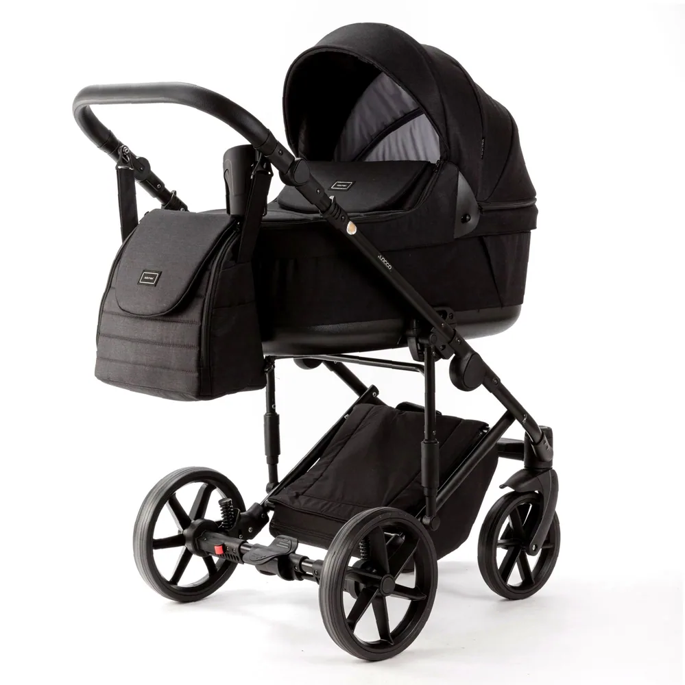 Коляска Adamex Locco Light Deluxe 3 в 1 — графитово-чёрный монохром