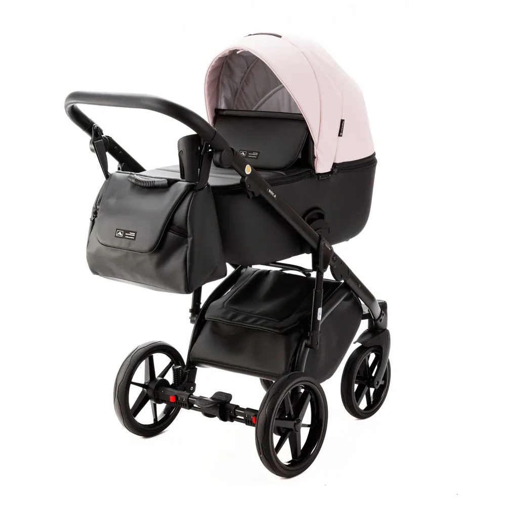 Коляска Adamex Nola Deluxe (100% кожа) 3 в 1 — бледно-розовый с чёрным