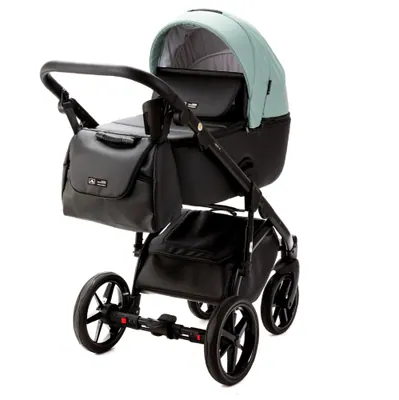 Коляска Adamex Nola Deluxe (100% кожа) 3 в 1, цвет SD-103 (приглушённый мятно-полынный с чёрным)