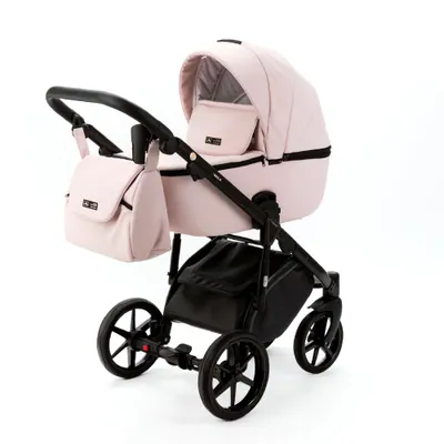 Коляска Adamex Nola Deluxe 2 в 1, цвет N-SA15 (пудрово-розовый на чёрной раме)