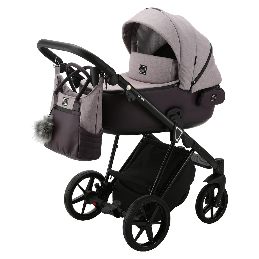 Коляска Adamex Porto Lux 2 в 1, цвет PORTO LUX PS-13 (пудрово-розовый со сливовым)