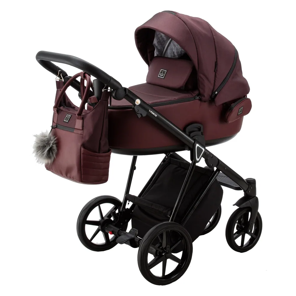 Коляска Adamex Porto Lux 2 в 1, цвет PORTO LUX PS-40 (приглушённый бордовый)