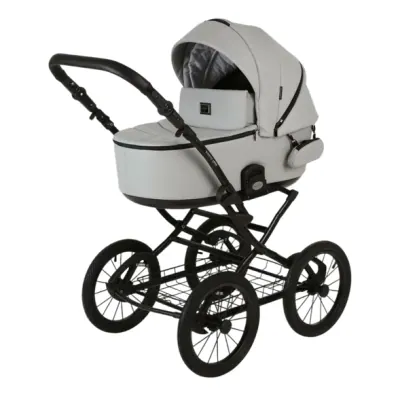 Коляска Adamex Porto Retro Deluxe 2 в 1, цвет PO-SA3 (светло-серый с чёрным кантом)