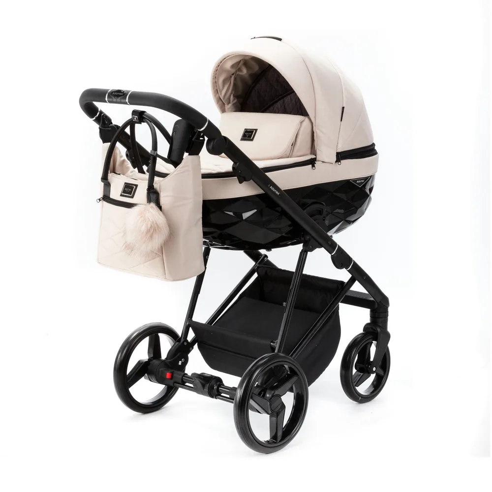 Коляска Adamex Quantum Lux 3 в 1, цвет TK-110 (кремово-бежевый с чёрным)