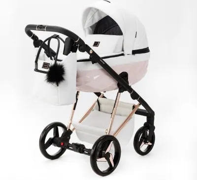 Коляска Adamex Quantum Superstar Deluxe 2 в 1, цвет Q-STAR137 (белый с пудрово-розовым и розовым золотом)