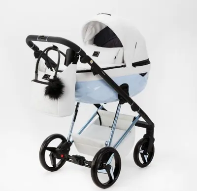 Коляска Adamex Quantum Superstar Deluxe 2 в 1, цвет Q-STAR138 (белый с небесно-голубым глянцем)