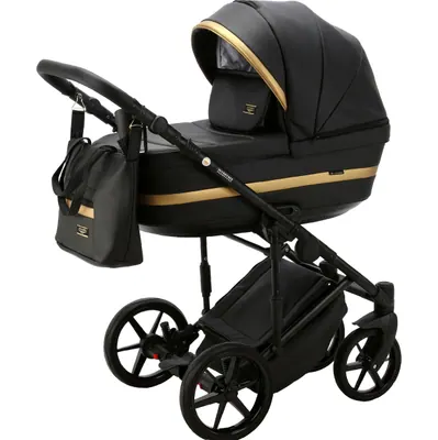 Коляска Adamex Rimini Deluxe 2 в 1, цвет RI203 (чёрный с золотой полосой)