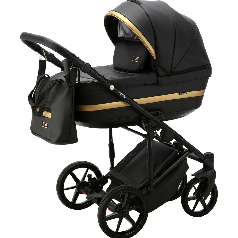 Коляска Adamex Rimini Deluxe 2 в 1 — чёрный с золотой полосой