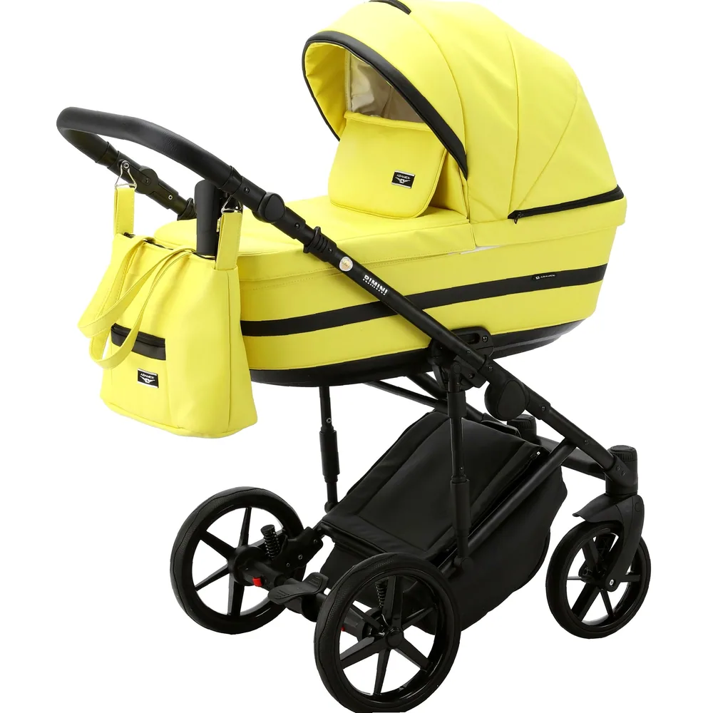 Коляска Adamex Rimini Deluxe 3 в 1 — лимонно-жёлтый с чёрными полосами