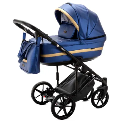 Коляска Adamex Rimini Deluxe 2 в 1, цвет RI240 (сапфирово-синий с золотой полосой)