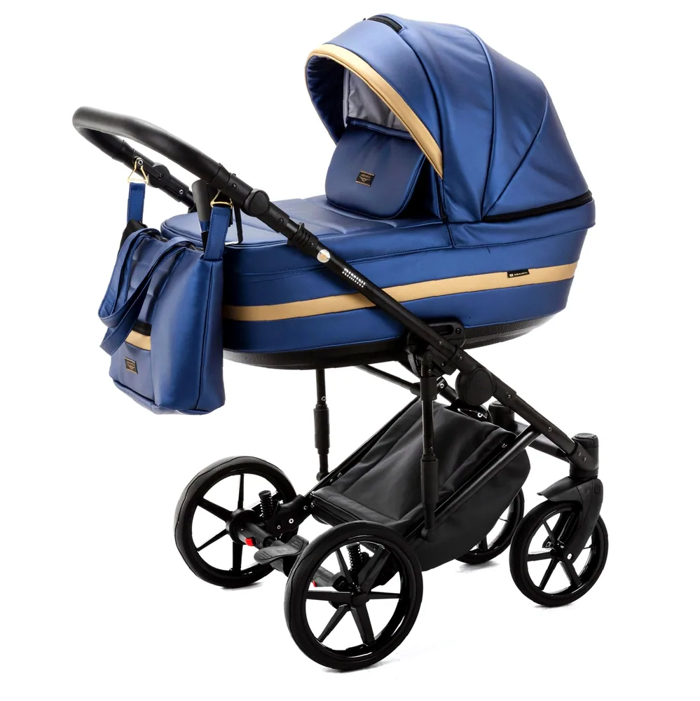 Коляска Adamex Rimini Deluxe 2 в 1 — сапфирово-синий с золотой полосой