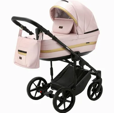 Коляска Adamex Rimini Deluxe 2 в 1, цвет RI244 (нежно-розовый с золотом)