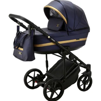 Коляска Adamex Rimini Deluxe 2 в 1, цвет RI250 (тёмно-синий с золотой полосой)