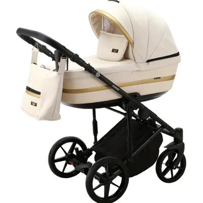 Коляска Adamex Rimini Lux 2 в 1, цвет RI17-LUX (кремово-молочный с золотой полосой)